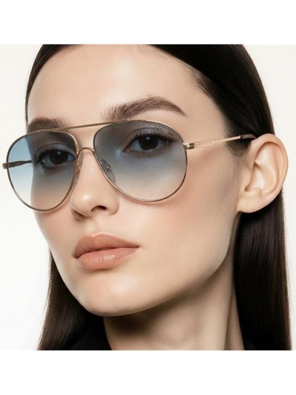 Tom Ford TF450 28P “Cliff” Aviator Sunglasses – Rose Gold / Gradient Blue